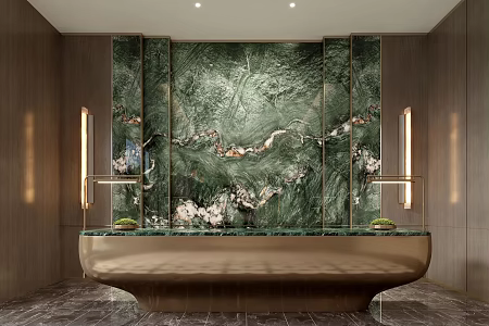 Modern hotel front desk background wall 3d model