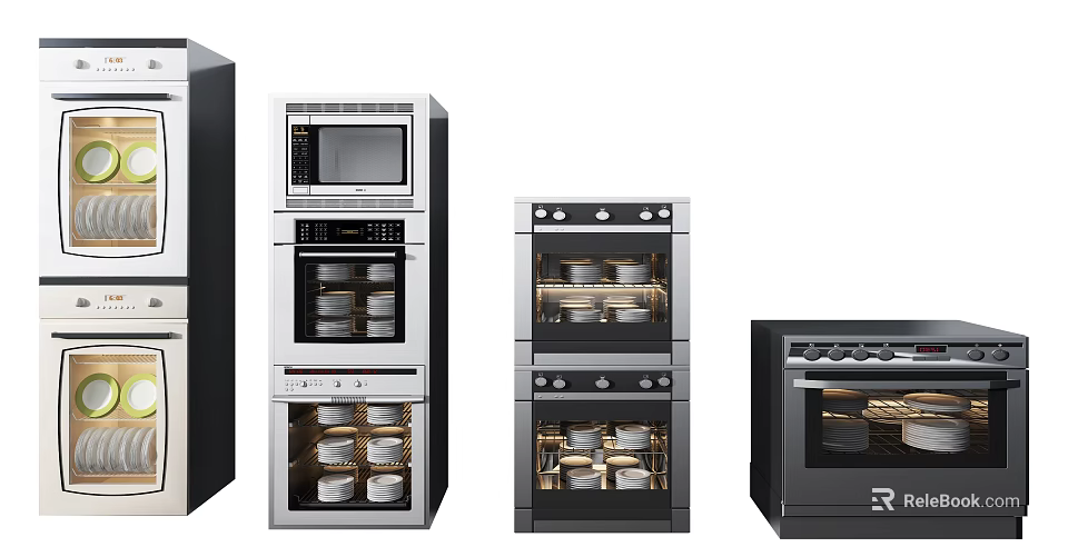 Stylish Modern Kitchen Appliances Set Featuring Refrigerator Microwave Oven And Stove 3d model 