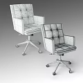 Office Chair With Black Leather Tufted Back And Wooden Armrests On Wheels