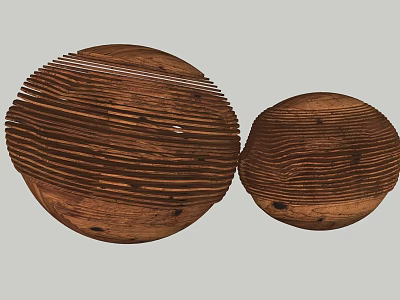 Wooden Striped Spherical Decorative Ornament Set Two Piece Home Decor Accents 3d model