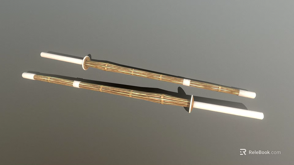 Traditional Martial Arts Dual Weapons with Bamboo Handles and White Metal Accents 3d model 