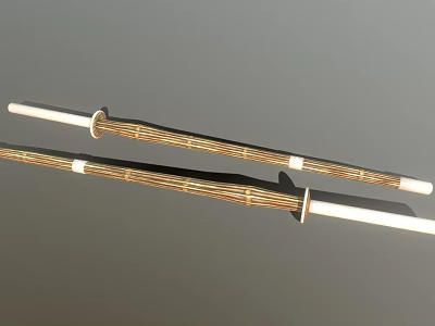 Traditional Martial Arts Dual Weapons with Bamboo Handles and White Metal Accents 3d model