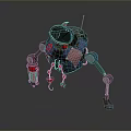 Rusty Mechanical Creature With Spherical Body Red Antenna Black Window Eyes And Metal Limbs