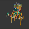 Orange Mechanical Robot Creature With Multi Legs And Articulated Arms 3d model