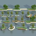 Diverse Tree Planters Landscape Design With Different Shapes Green Turf And Small Trees