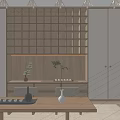 Traditional Japanese Tea Room Interior With Shoji Doors Bookshelves And Tea Set