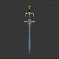 Ornate Glowing Sword With Blue Blade And Golden Decorative Hilt Design