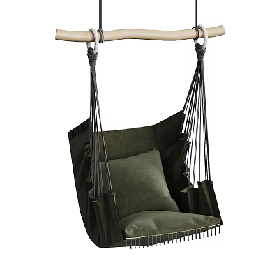 Dark Green Velvet Hammock Swing Chair With Cushion And Wooden Hanging Bar Tassels 3d model
