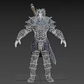 Male Warrior In Spiked Metallic Armor With Sword And Intricate Design Details