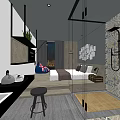 Modern Hotel Guest Room Interior With Bed Open Shower And Decorative Wall Art
