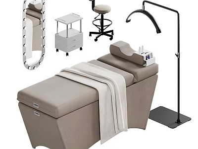 Modern Massage Bed with Towel Storage Trolley Stool Floor Lamp and Mirror 3d model