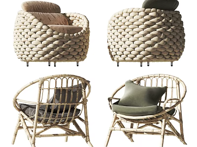 Stylish Wicker Leisure Chairs With Comfortable Cushions And Natural Design For Home Living 3d model