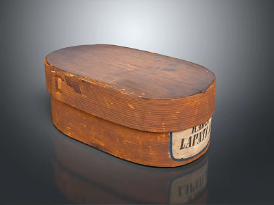 Brown Oval Shaped Wooden Box Industrial Equipment With Medical Lappel Label 3d model