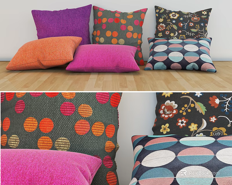 Colorful Decorative Throw Pillows With Various Patterns And Textured Designs 3d model
