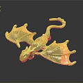 Intricate Dragon Ornament With Organ Details And Fur Like Texture On Red Orange Metallic Wings