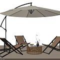 Stylish Brown Outdoor Chairs With Beige Patio Umbrella And Wicker Coffee Table