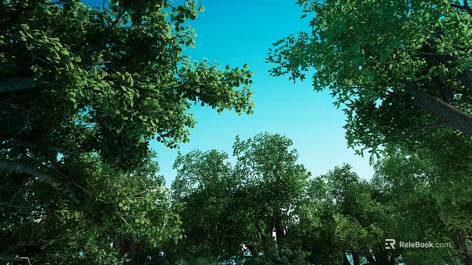 Scenic Natural Landscape With Lush Green Trees And Clear Blue Sky 3d model 