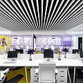 Modern Public Office Space With Glass Partitions Desks Ergonomic Chairs And Bright Lighting 3d model