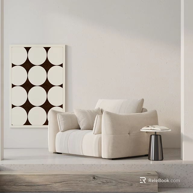 Modern Minimalist Beige Single Sofa With Small Side Table And Circular Pattern Decorative Painting 3d model