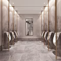 Modern Spacious Public Toilet Interior Design With Marble Sinks And Large Mirrors