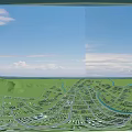 Aerial Planning of Urban Layout with River Green Spaces and Road Network