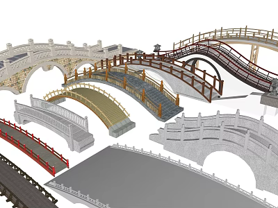 Diverse Landscape Bridges Featuring Various Arch Designs And Railing Styles 3d model