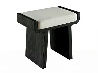 Modern Minimalist Stool With Black Wooden Frame And Light Cushion Top 3d model