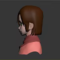 3D Animated Game Character With Brown Hair Green Eyes Red Scarf And Pink Top