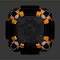 Black and Orange Industrial Equipment with Spherical Design Mechanical Panels and Connecting Pipes