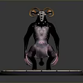 Horned Fantasy Animal With Black Body White Face Pink Patterns Standing On Blue Glowing Base