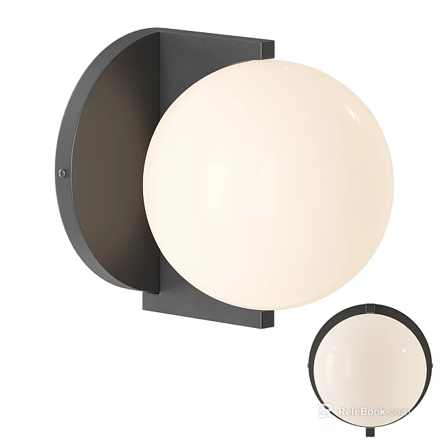 Modern Wall Light With White Spherical Shade And Black Metal Base 3d model