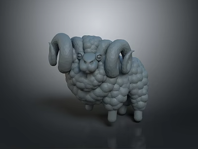 Fantasy Mythical Ram With Multiple Curved Horns And Textured Woolly Body 3D Artwork 3d model