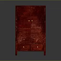 Red Wooden Cabinet With Double Doors Bottom Drawers And Golden Handles
