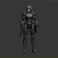 Futuristic Sci Fi Character In Advanced Armor With Helmet And Weapon