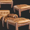 Brown Leather Single Seater Sofa With Tufted Design And Wooden Legs