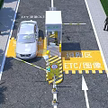 Functional Building Exterior Wall With Vehicle Recognition System Barrier Gate Car And Pedestrians