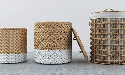 Modern Storage Basket Bamboo Storage Basket 3d model