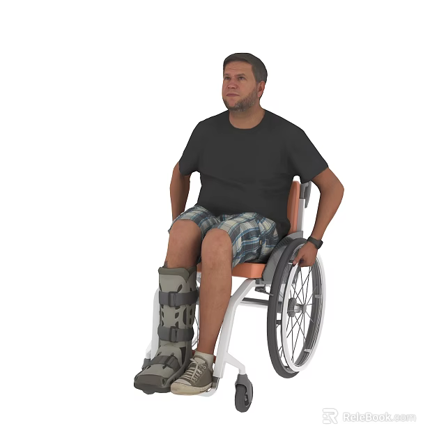 Man In Wheelchair With Leg Brace And Casual Wear 3d model 