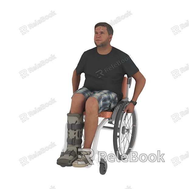 Wheelchair-bound foreign man with leg injury cast model