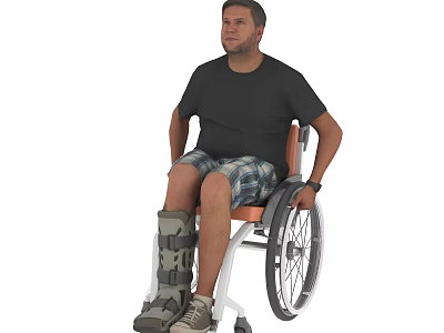 Man In Wheelchair With Leg Brace And Casual Wear 3d model