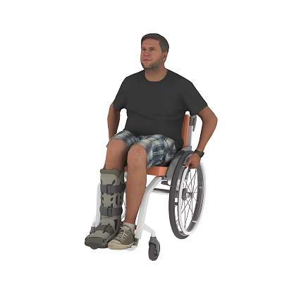 Man In Wheelchair With Leg Brace And Casual Wear 3d model