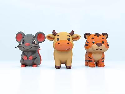Cute Cartoon Reptile Figurines Including Lizard Turtle And Crocodile Models 3d model