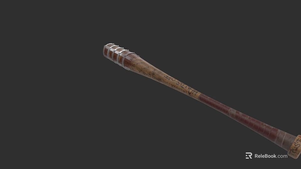 Traditional Wooden Weapon With Metal Reinforced Handle And Detailed Carved Design 3d model 