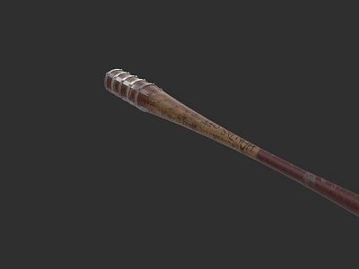 Traditional Wooden Weapon With Metal Reinforced Handle And Detailed Carved Design 3d model