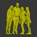 Four People Family Group Standing Together With Colorful Outfits On Blue Background