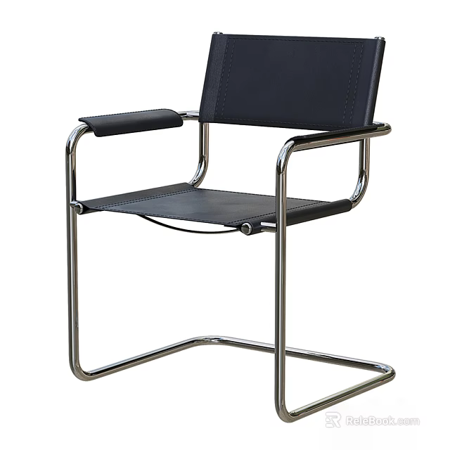 Modern Black Leather Office Chair With Sleek Metal Frame And Comfortable Armrests 3d model 