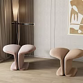 Modern Curved Sofa Stools Light Pink and Beige Living Room with Floor Lamp Abstract Art