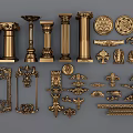 Ornate Golden Carvings For Architectural Decoration Including Classical Columns Frames And Elements 3d model