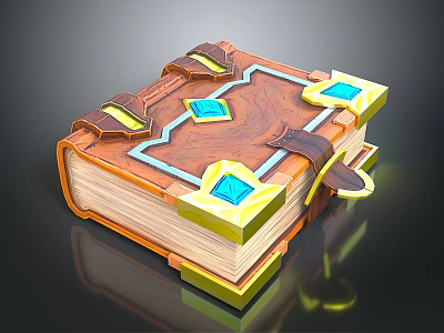 Ornate Fantasy Magic Book With Wooden Cover Blue Gems And Golden Decorations 3d model