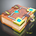 Ornate Fantasy Magic Book With Wooden Cover Blue Gems And Golden Decorations